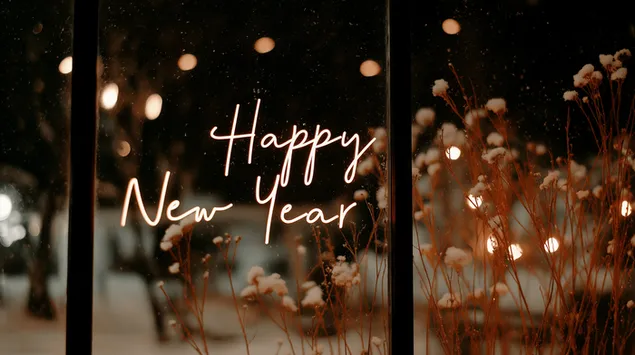 用柔和的灯光和干花表达新年祝福 2K 壁纸