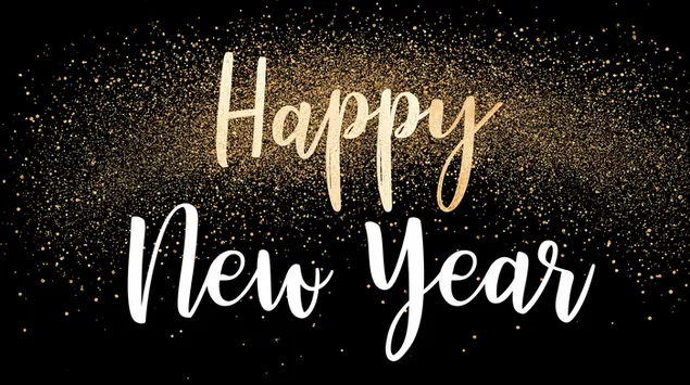 Tekst z życzeniami noworocznymi na tle błyszczących cząsteczek 2K tapeta