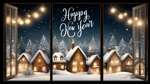 glecklecht neit joer wanter duerfszeen duerch e fenster eroflueden