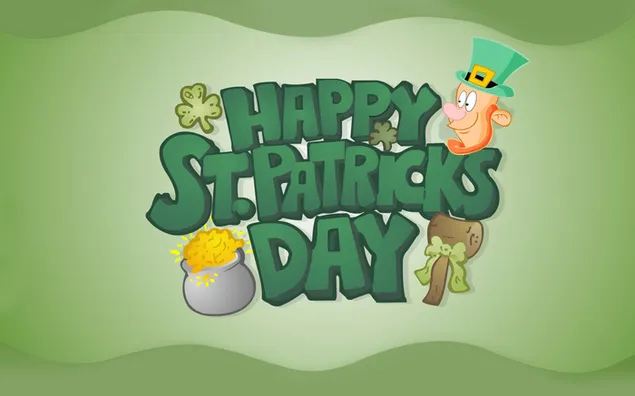 Fijne Sint Patrick's Day! Klavertje vier, Ierse man en schat HD achtergrond