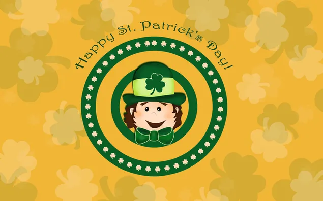 Feliç dia de Sant Patrici d'un home irlandès amb fons groc baixada
