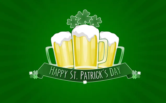 Fijne St Patrick's Day! Vier het met een biertje op een groene achtergrond HD achtergrond