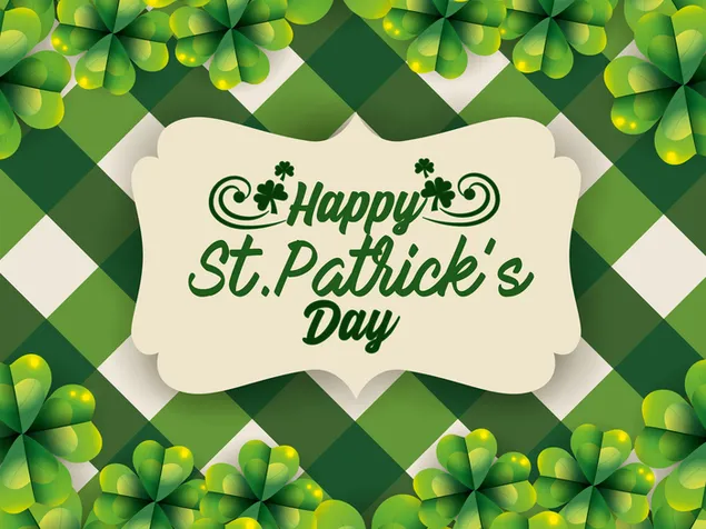 Selamat Hari St. Patrick - semanggi dan latar belakang kotak-kotak hijau