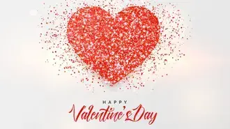 Fröhlicher Valentinstag-Schriftzug unter Glitzerherz 4K Hintergrundbild