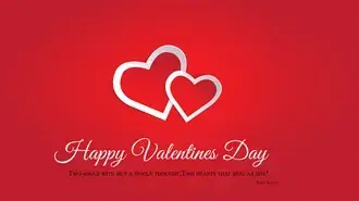 Happy Valentinstag Schriftzug mit weißen Streifen auf rotem Hintergrund zwei Herzen Kanten HD Hintergrundbild