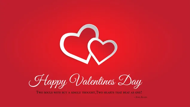 Happy Valentijnsdag belettering met witte strepen op rode achtergrond twee harten randen download