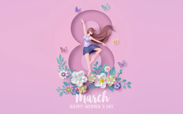 Fröhliche Anime-Blumenfeierkarte zum Frauentag 2K Hintergrundbild