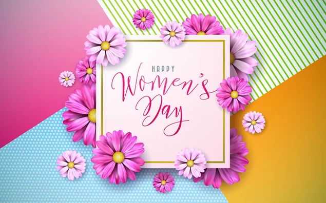 Fröhliche Feierkarte zum Frauentag mit lila Blumen 2K Hintergrundbild