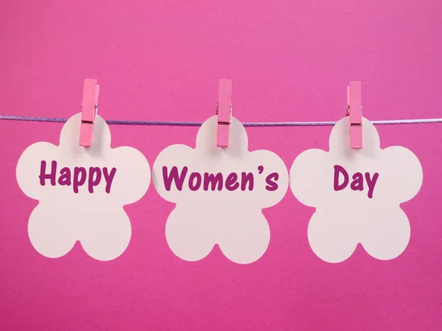 Fröhliche Frauentagsgrüße in einer aufgehängten ausgeschnittenen Blumenkarte herunterladen