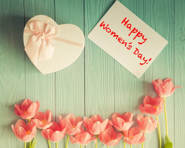Happy Women's Day rosa Blumenherz Design 4K Hintergrundbild
