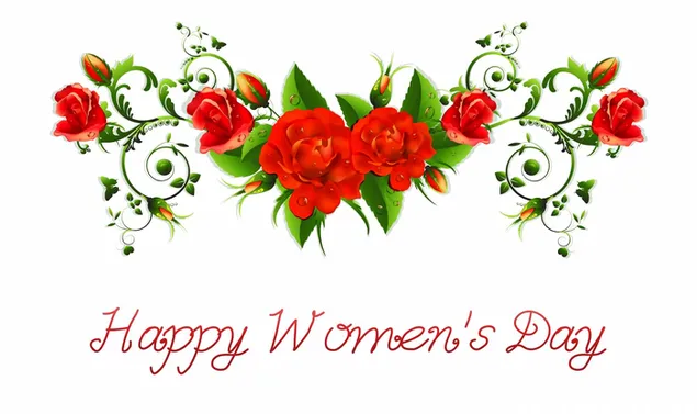 Glücklicher Frauentag mit künstlerischem rotem Blumenhintergrund herunterladen