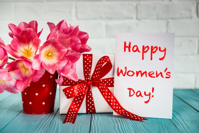 Alles Gute zum Tag der Frauen! Sie verdienen Blumen und ein Geschenk! 4K Hintergrundbild