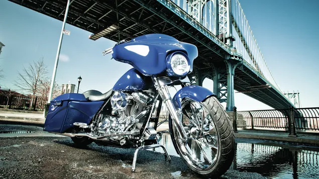 Harley-Davidson azul en Main Street Park