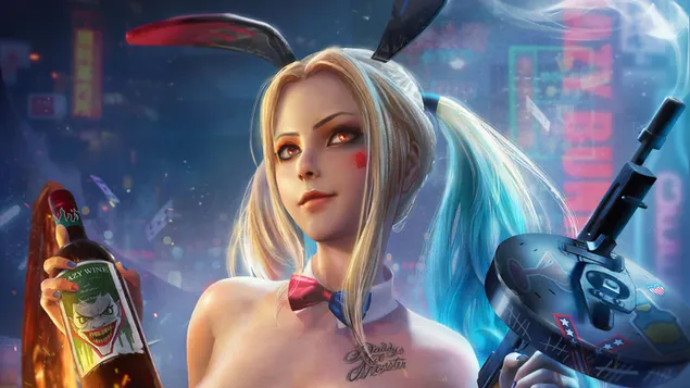 اسم حیوان دست اموز هارلی کوین با تفنگ کاغذدیواری  4K