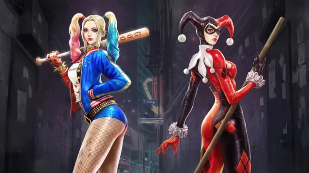 Harley Quinn klassisches & neues Kostüm 4K Hintergrundbild