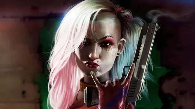 Harley Quinn mit Waffe 4K Hintergrundbild
