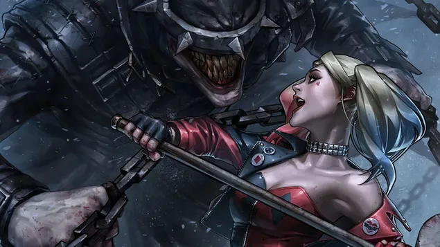 Harley Quinn gegen den lachenden Batman 4K Hintergrundbild