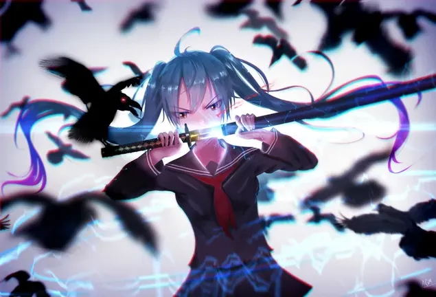 Hatsune Miku : Her Sword And Crows Around Her