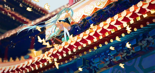 Hatsune Miku I Japanskt Hus 2K bakgrund