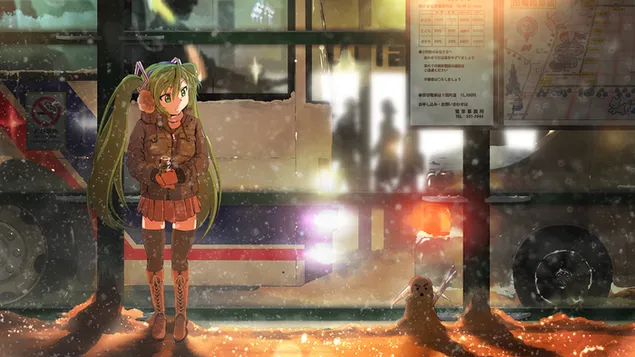 Hatsune Miku kijkt naar de sneeuwpop download