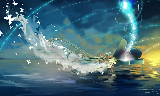 Hatsune Miku spielt Klavier HD Hintergrundbild