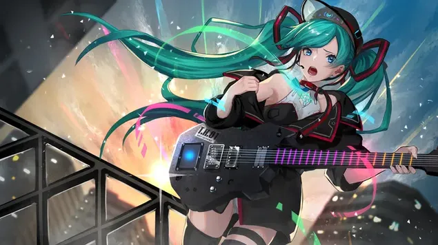 Páipéar balla Hatsune Miku cailín vocaloid ag canadh4K