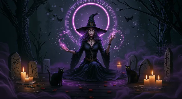 Castello infestato sulla collina: un fulmine colpisce un castello gotico mentre i pipistrelli volteggiano sotto una luna tempestosa. 2K sfondo