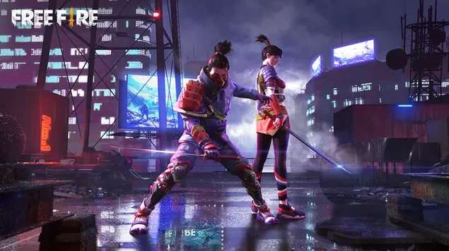 Hayota with his girlfriend holding katana 