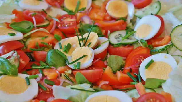 Преземете Здрава салата од јајца со домати и краставица