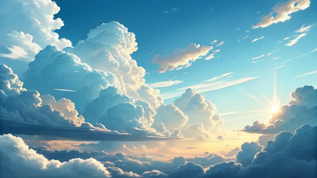 muat turun awan syurgawi dengan awan gebu besar dan cahaya matahari terang