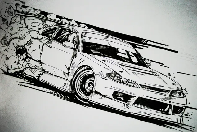 黒と白の色の背景にダートカーの鉛筆画 ダウンロード