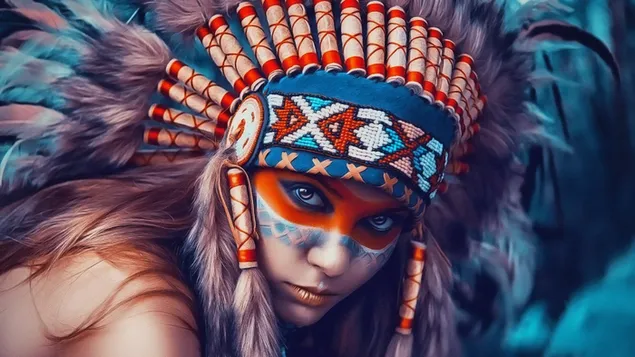Hermosa mujer con hermosos ojos, vestido indio y maquillaje indio. descargar