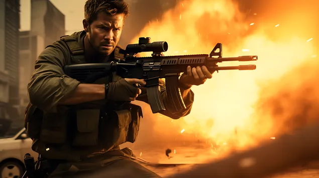 film hero of extraction 2 berpose dengan m42 gun di jalan unduhan