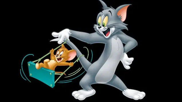 Het plezier van Tom en Jerry stripfiguren voor een zwarte achtergrond
