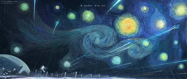 Het sterrennacht schilderij met een astronaut download