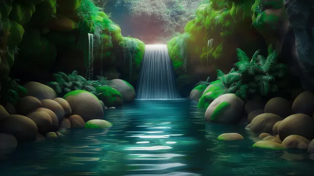 Skriveni vodopad u Foresu 2K pozadina