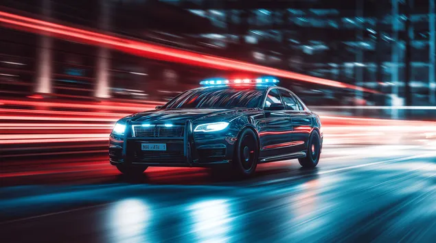 Hoëspoed-polisiemotorjaagtog met bewegingsonscherpte 2K muurpapier