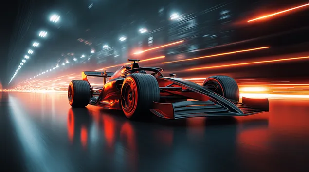 Шпалери Високошвидкісний гоночний автомобіль у тунелі, динамічний рух гонок 2K