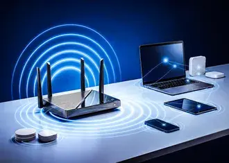 vysokorychlostni wi-fi router pozadi vysilajici bezdratove signaly do pripojenych zarizeni stahnout