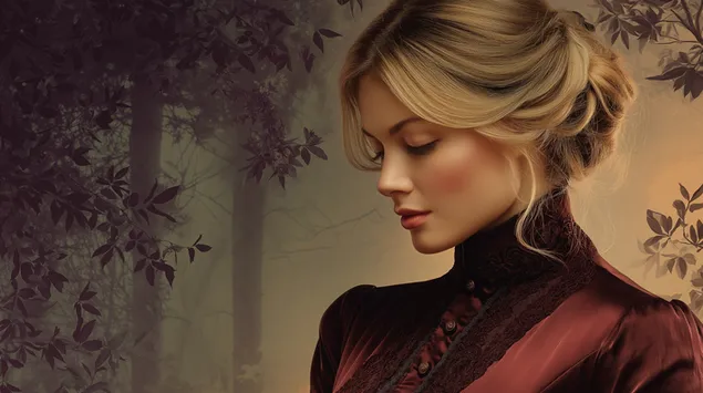 Donna storica in abito elegante 2K sfondo