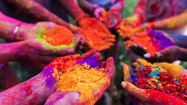 Holi Festival, forskellige hænder med farverigt pudder 4K tapet