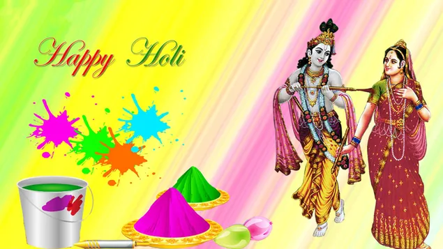 Holi Wënsch vum Här Krishna & Radha HD Tapeten