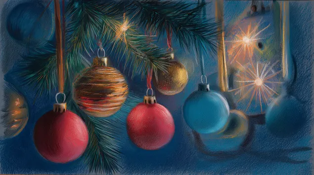 Празнични украси на јелки са меким светлом 2K позадина