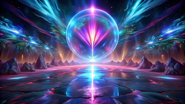 Holografinės šviesą atspindinčios spalvos su lygiu teksto centru 4K ekrano užsklanda