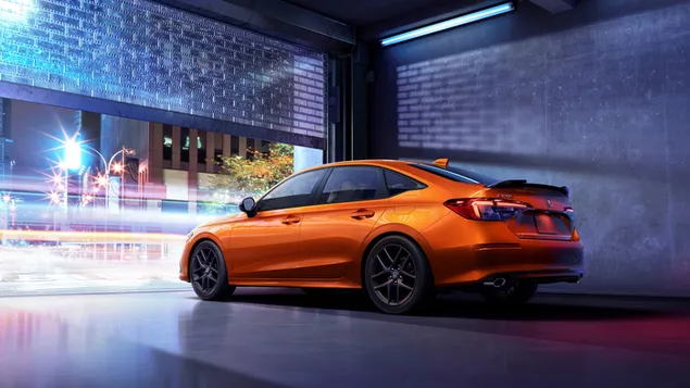 Honda Civic Si 2022 orenge kleur achter- en zijaanzicht download