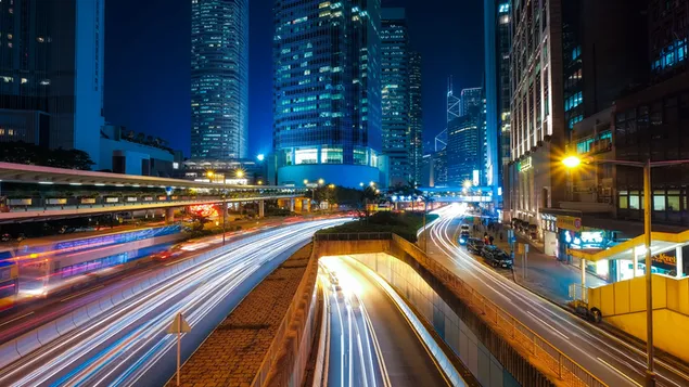 Hongkong Nachtverkehr 2K Hintergrundbild