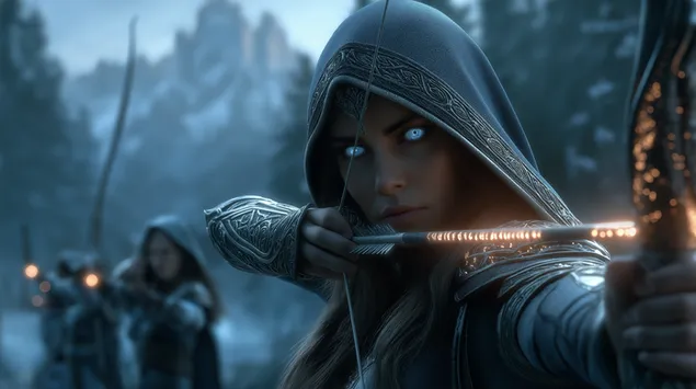 Kapuzenjeeër: Elfen-Archer am Mystic Twilight Realm 2K Tapeten