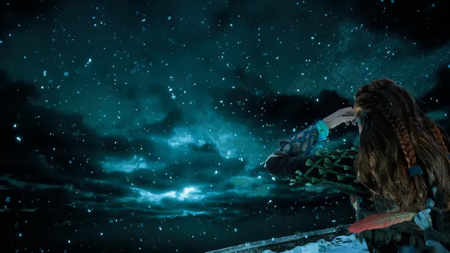 horizon zero dawn (videohra) - aloy staring starry night sky stahnout