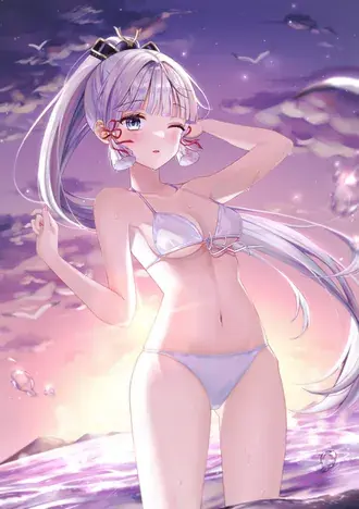 zhava anime divka kamisato ayaka & krasny zapad slunce | genshinuv dopad stahnout