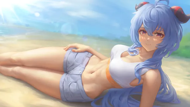 Hot anime girl on the beach | Genshin Impact  HD wallpaper
